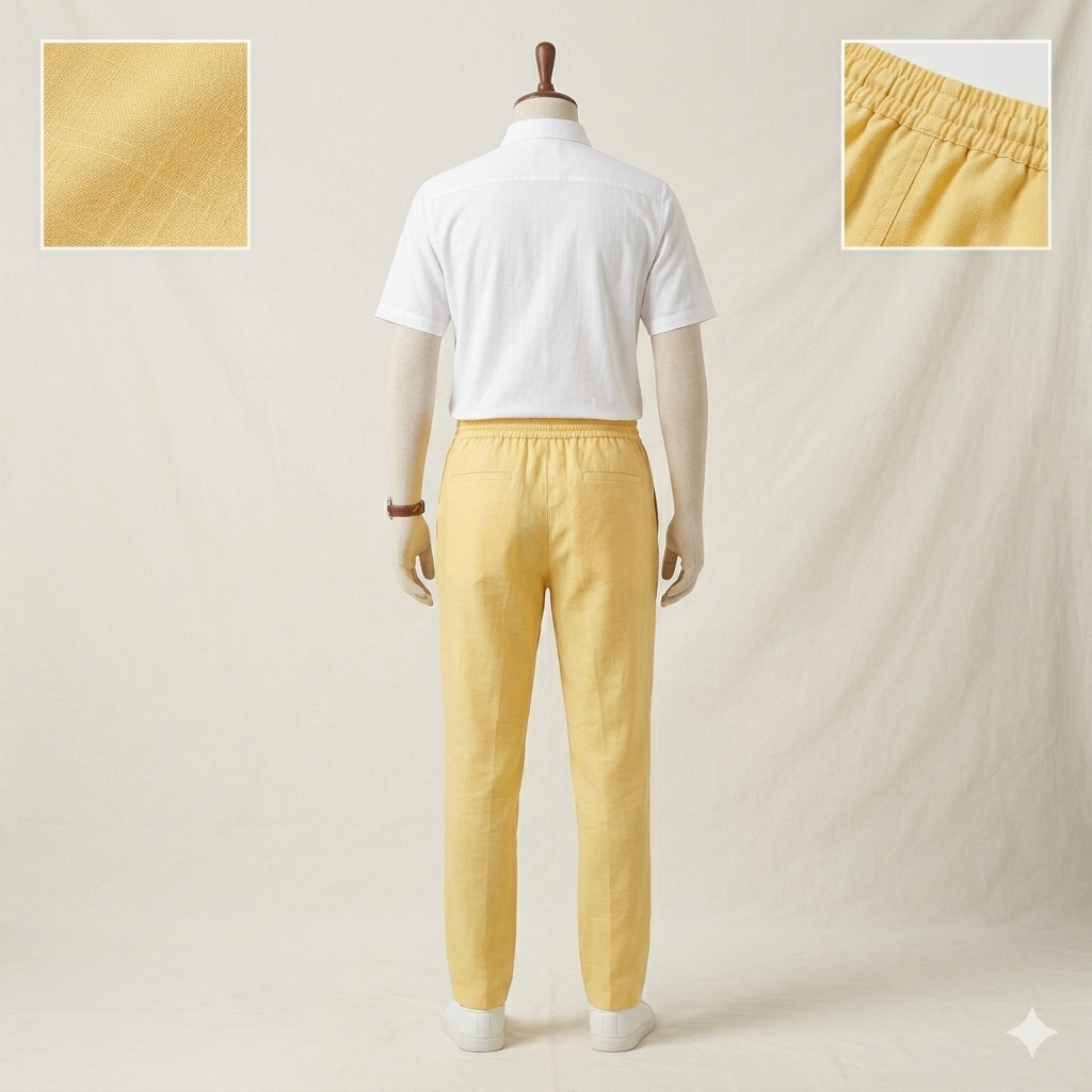 Khadi India Male Trouser Lower Lemon Yellow - Image 2