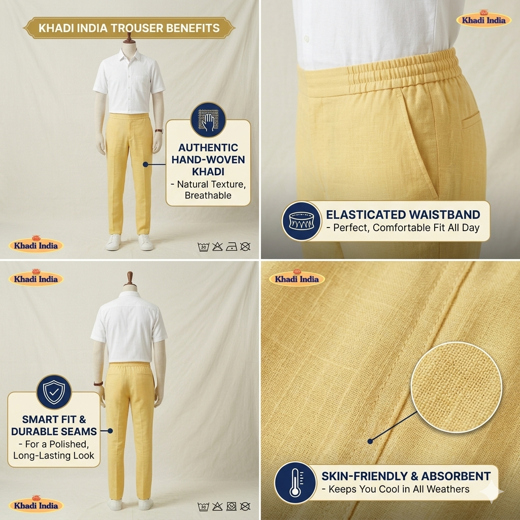 Khadi India Male Trouser Lower Lemon Yellow - Image 5