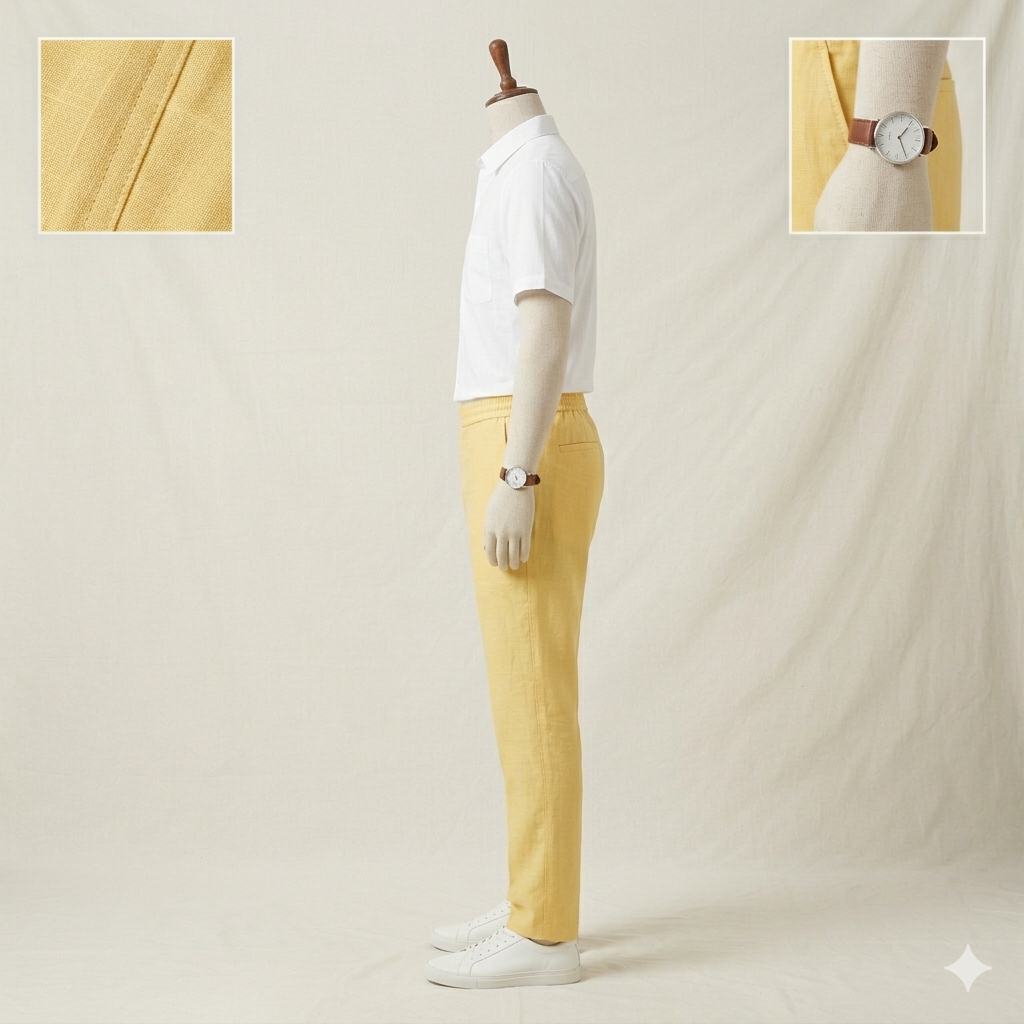 Khadi India Male Trouser Lower Lemon Yellow - Image 3