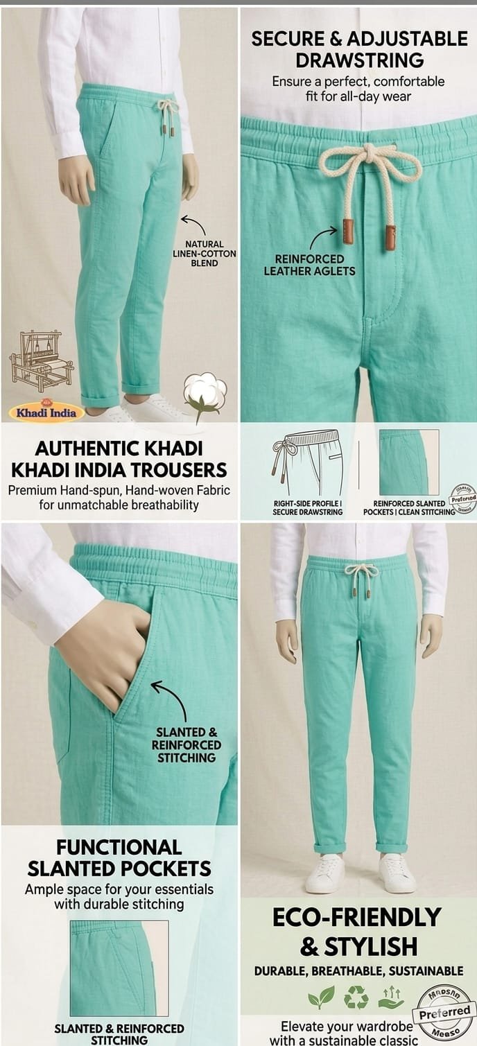 Khadi India Male Trouser Lower – Mint Green - Image 2
