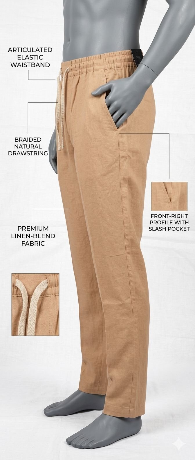 Khadi India Male Trouser Lower – Light Brown - Image 2