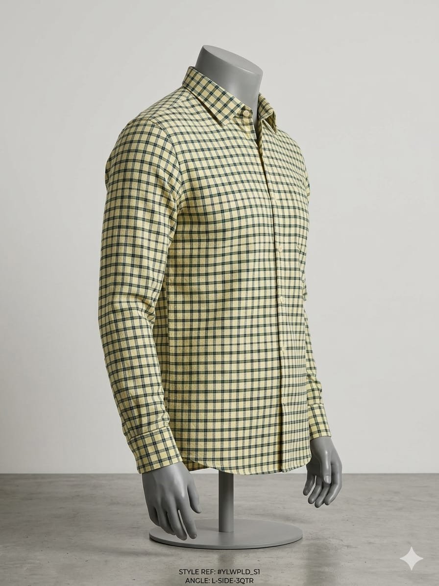 Khadi India Men's Cotton Check Shirt – Cream with Navy Blue & Olive Green Checks - Image 2