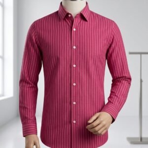 Bhawan Men's Khadi Cotton Shirt – Pink with White Stripes