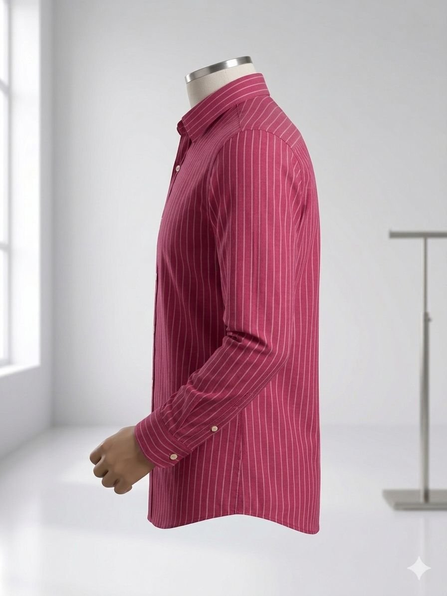 Bhawan Men's Khadi Cotton Shirt – Pink with White Stripes - Image 3