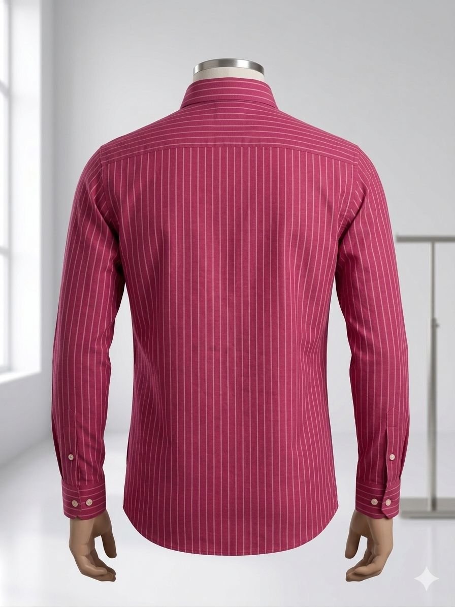 Bhawan Men's Khadi Cotton Shirt – Pink with White Stripes - Image 2
