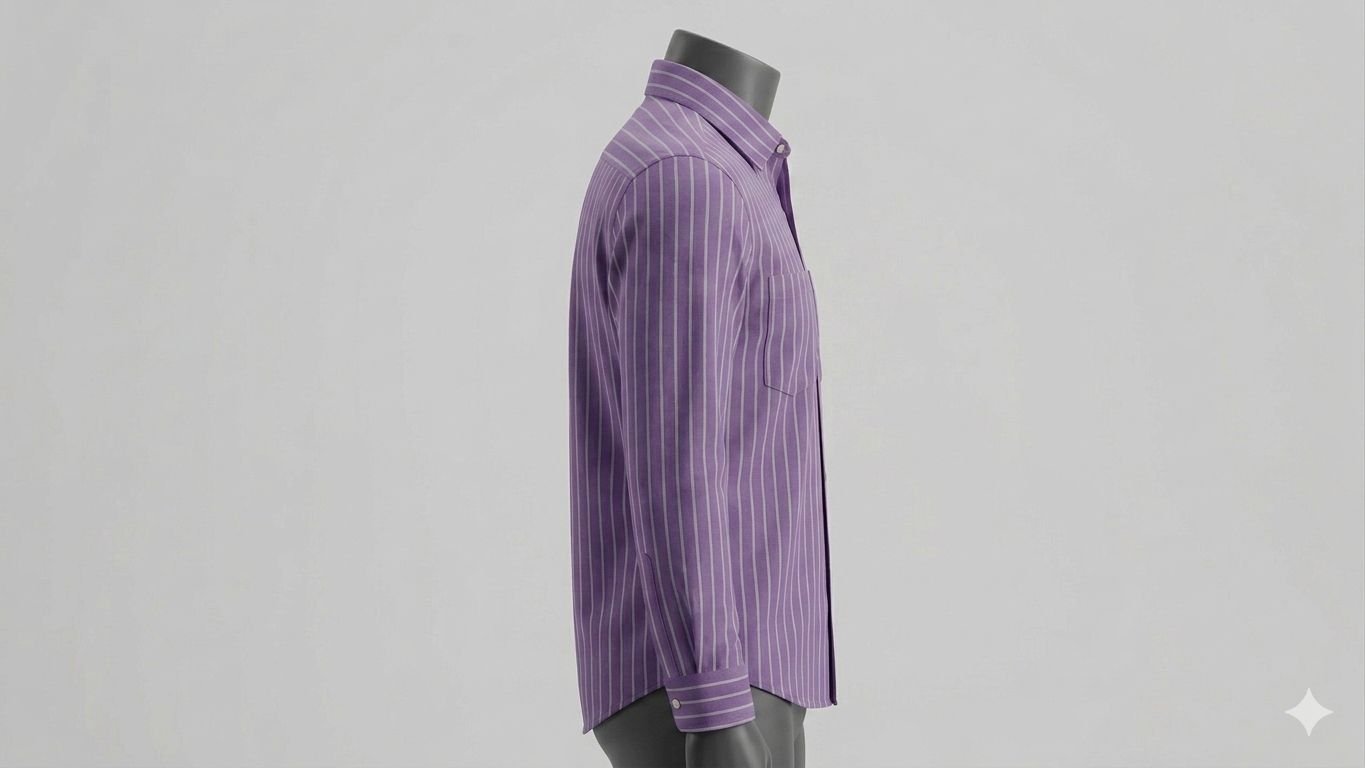 Khadi Cotton Shirt – Bhawan (Purple with White Stripes) - Image 3