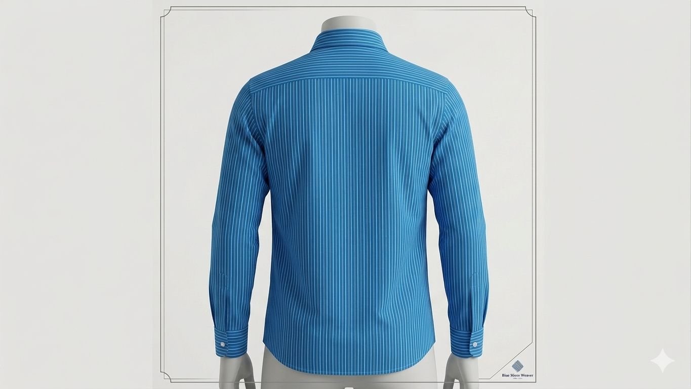 Khadi India Men's Cotton Pinstripe Shirt – Sky Blue with White - Image 2