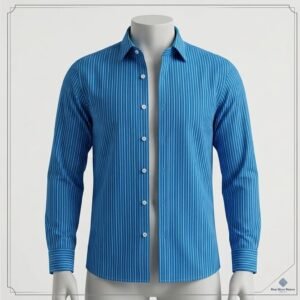 Khadi India Men's Cotton Pinstripe Shirt – Sky Blue with White