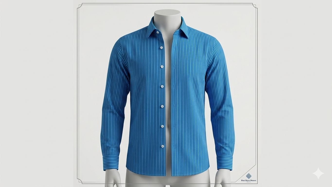 Khadi India Men's Cotton Pinstripe Shirt – Sky Blue with White