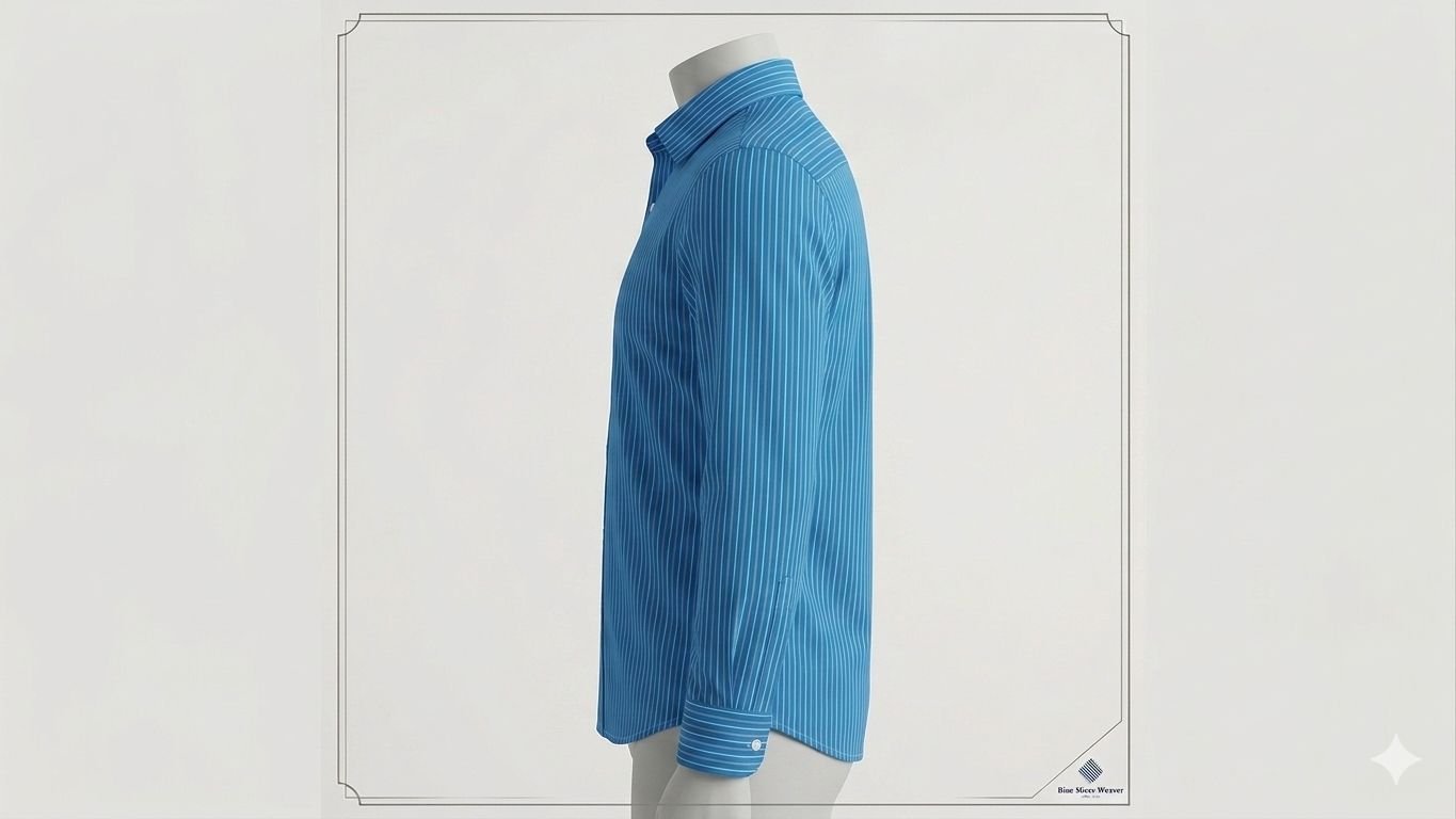 Khadi India Men's Cotton Pinstripe Shirt – Sky Blue with White - Image 3