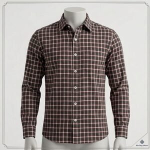 Khadi Bhawan Cotton Checked Shirt – Dark Brown with White & Brick Red Checks
