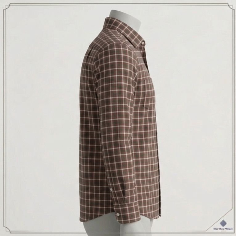 Khadi Bhawan Cotton Checked Shirt – Dark Brown with White & Brick Red Checks - Image 3