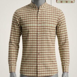 Khadi Bhawan Cotton Checked Shirt – Cream with Maroon & Olive Green Checks