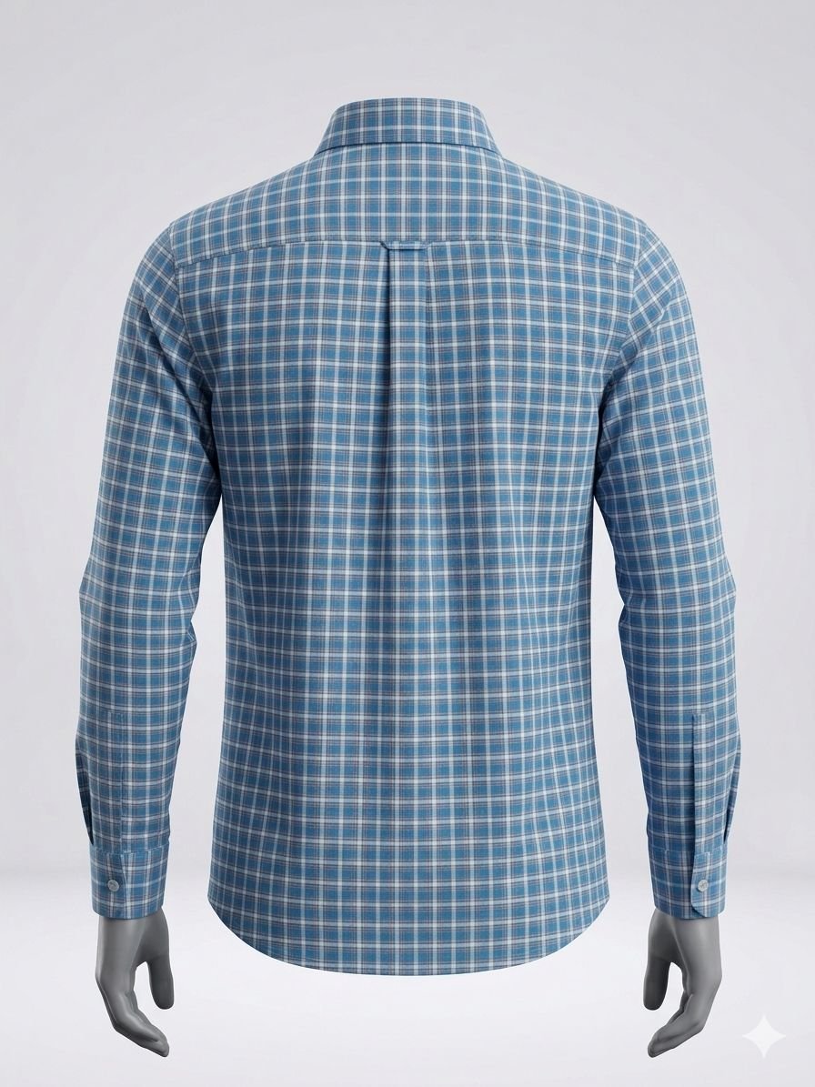 Khadi Bhawan Cotton Checked Shirt – Sky Blue with White Checks - Image 4
