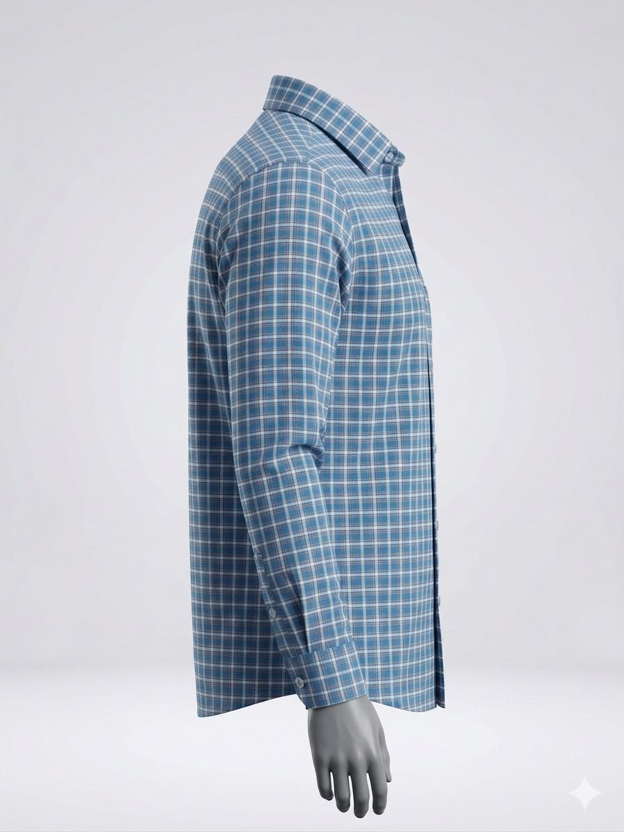 Khadi Bhawan Cotton Checked Shirt – Sky Blue with White Checks - Image 3
