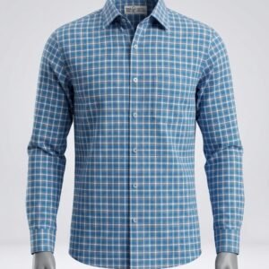 Khadi Bhawan Cotton Checked Shirt – Sky Blue with White Checks
