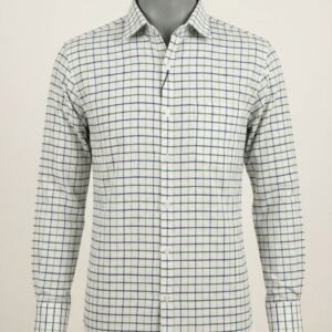 Khadi Bhawan Cotton Checked Shirt – White with Green & Navy Blue Checks