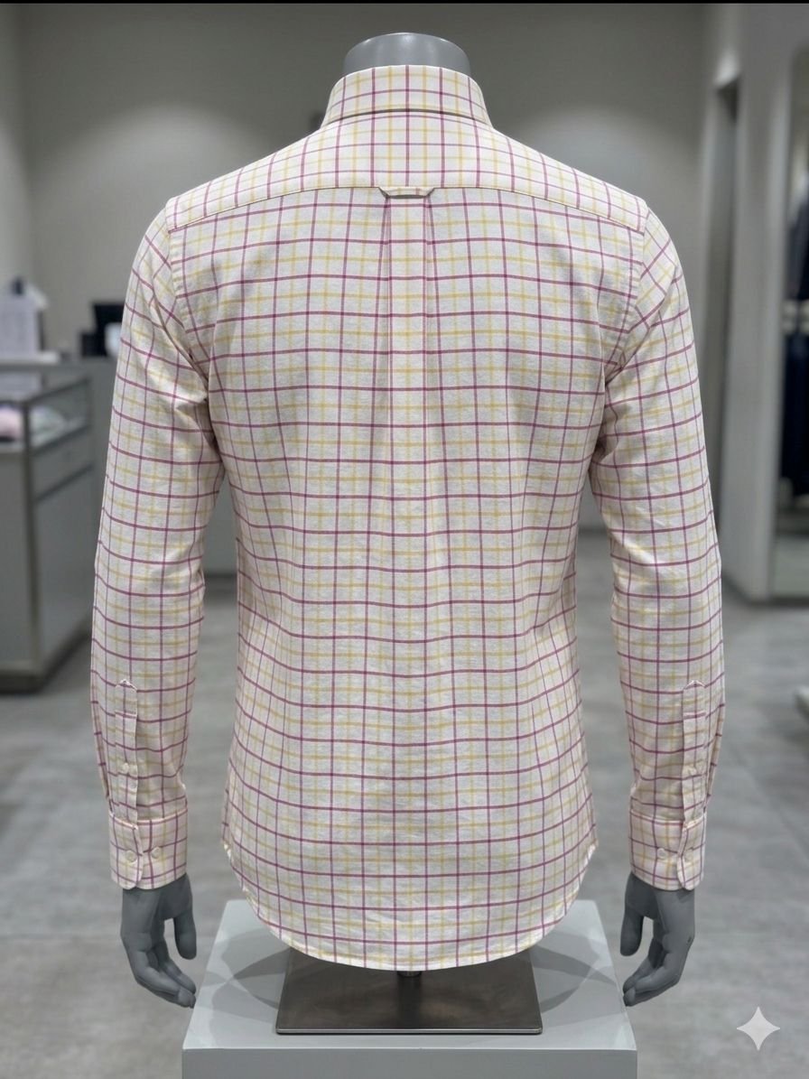 Khadi Bhawan Cotton Checked Shirt – White with Pink & Mustard Checks - Image 5
