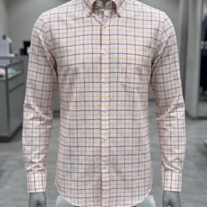 Khadi Bhawan Cotton Checked Shirt – White with Pink & Mustard Checks