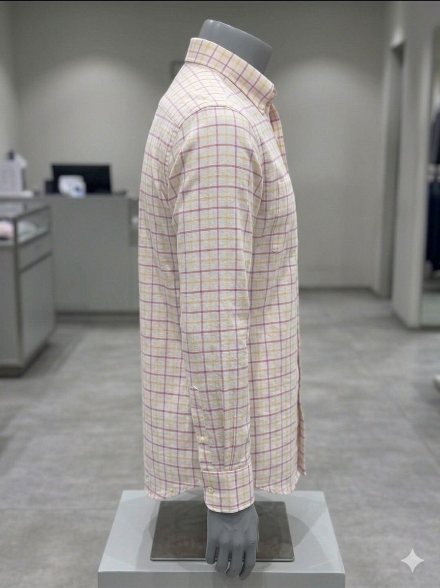 Khadi Bhawan Cotton Checked Shirt – White with Pink & Mustard Checks - Image 3