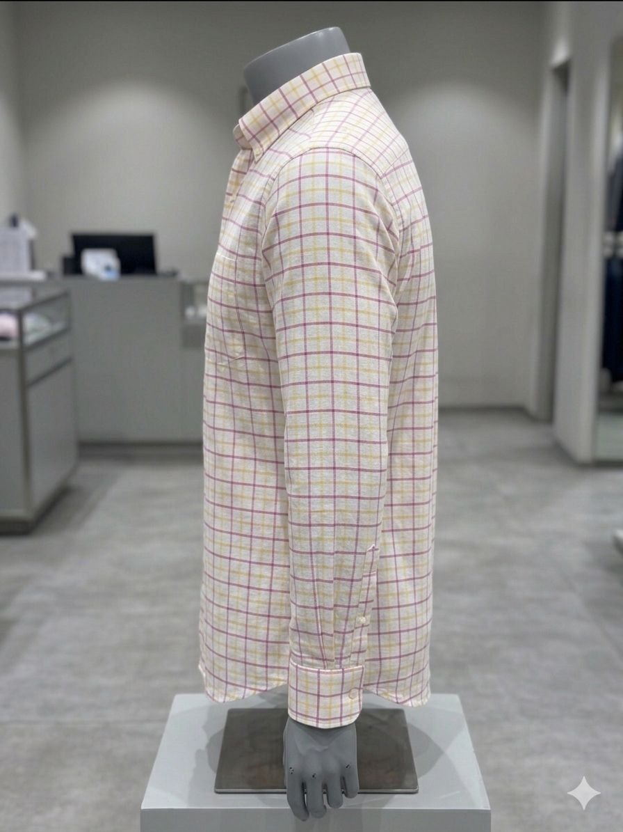 Khadi Bhawan Cotton Checked Shirt – White with Pink & Mustard Checks - Image 4