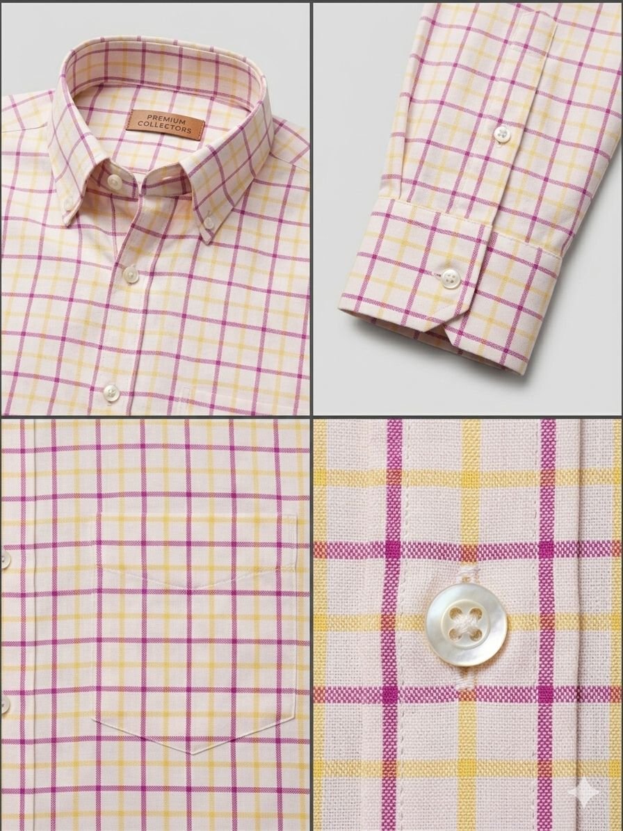 Khadi Bhawan Cotton Checked Shirt – White with Pink & Mustard Checks - Image 2