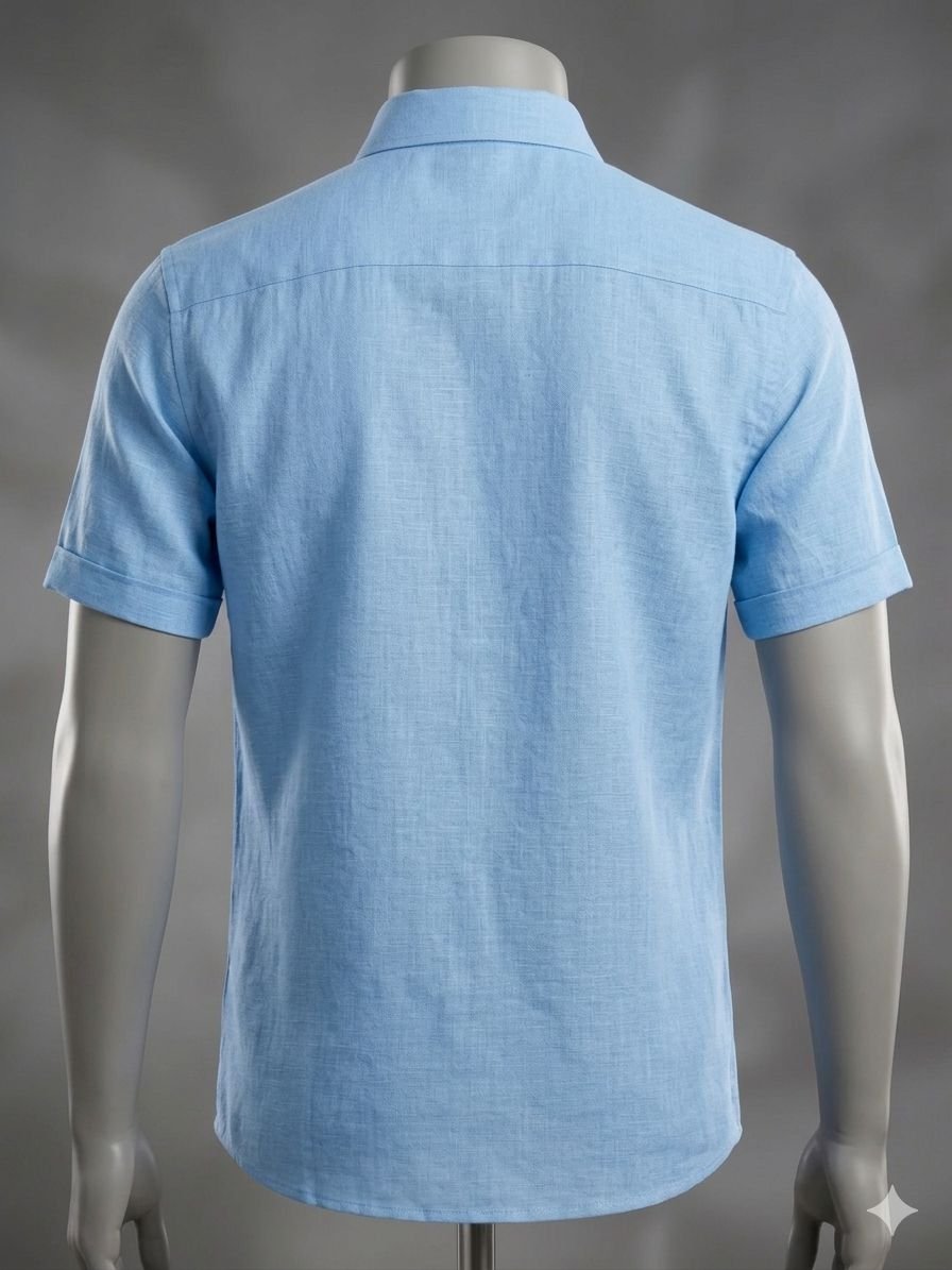 Men's Khadi Cotton Half Sleeve Shirt – Sky Blue - Image 2