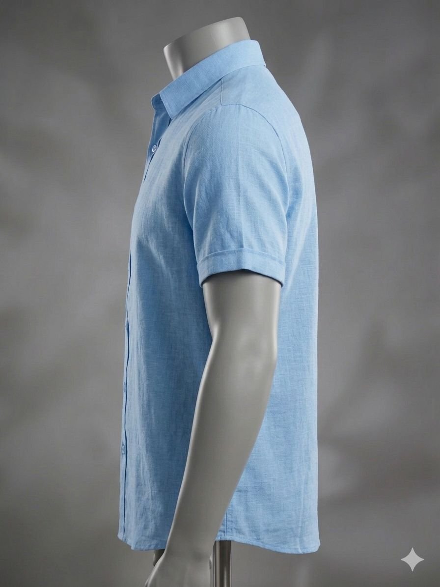 Men's Khadi Cotton Half Sleeve Shirt – Sky Blue - Image 3