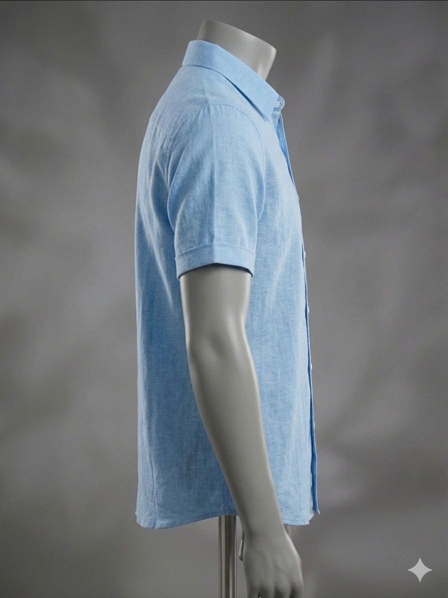Men's Khadi Cotton Half Sleeve Shirt – Sky Blue - Image 4