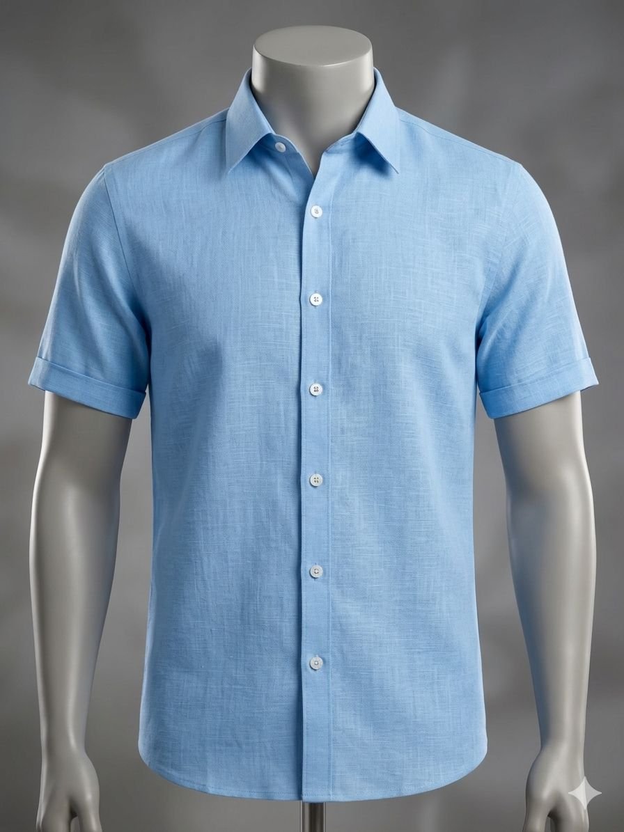 Men's Khadi Cotton Half Sleeve Shirt – Sky Blue