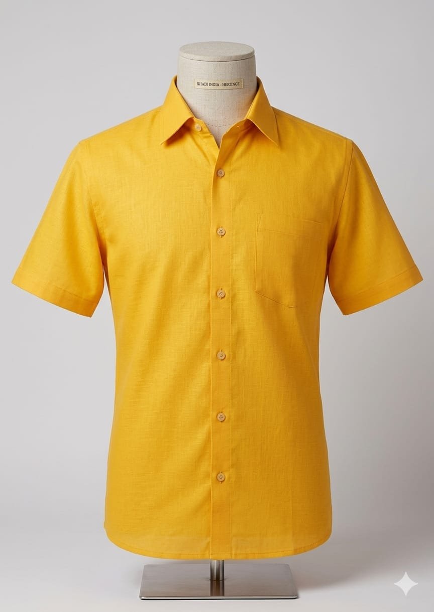 Men's Khadi Cotton Half Sleeve Shirt – Mustard Yellow