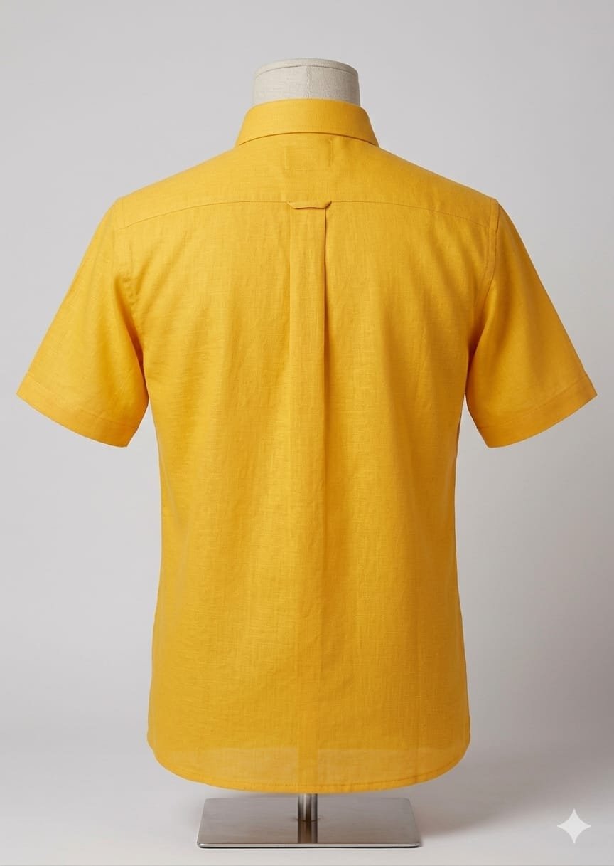 Men's Khadi Cotton Half Sleeve Shirt – Mustard Yellow - Image 3