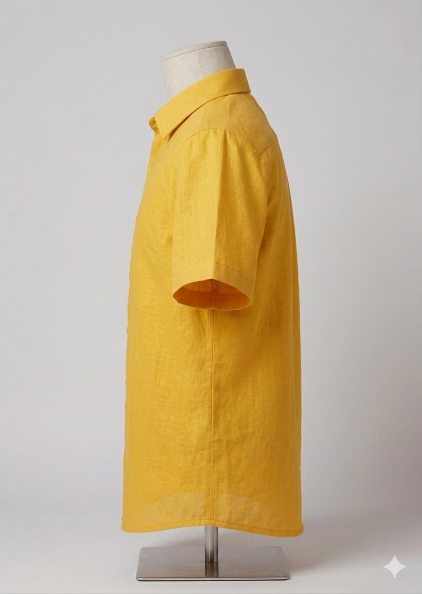 Men's Khadi Cotton Half Sleeve Shirt – Mustard Yellow - Image 2
