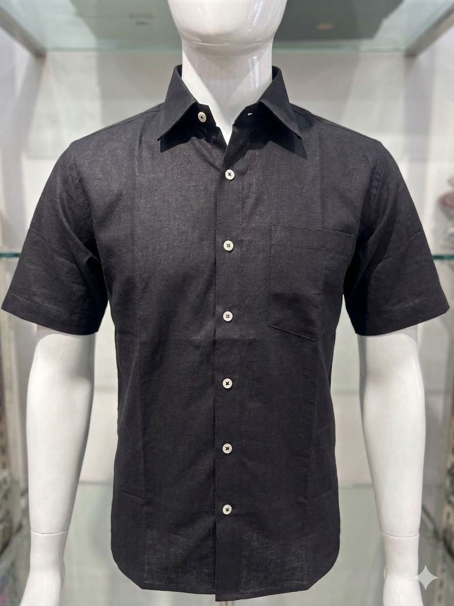 Men's Khadi Cotton Half Sleeve Shirt – Classic Black