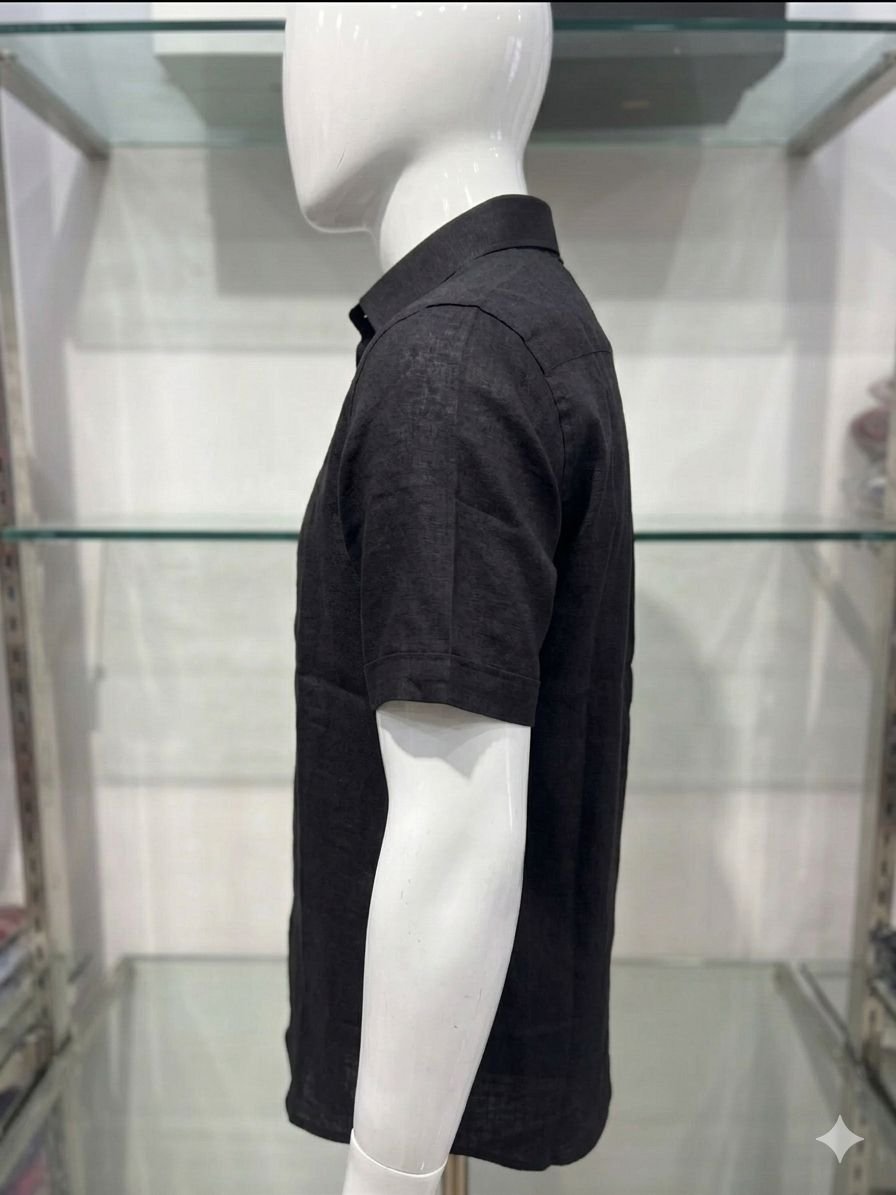 Men's Khadi Cotton Half Sleeve Shirt – Classic Black - Image 3