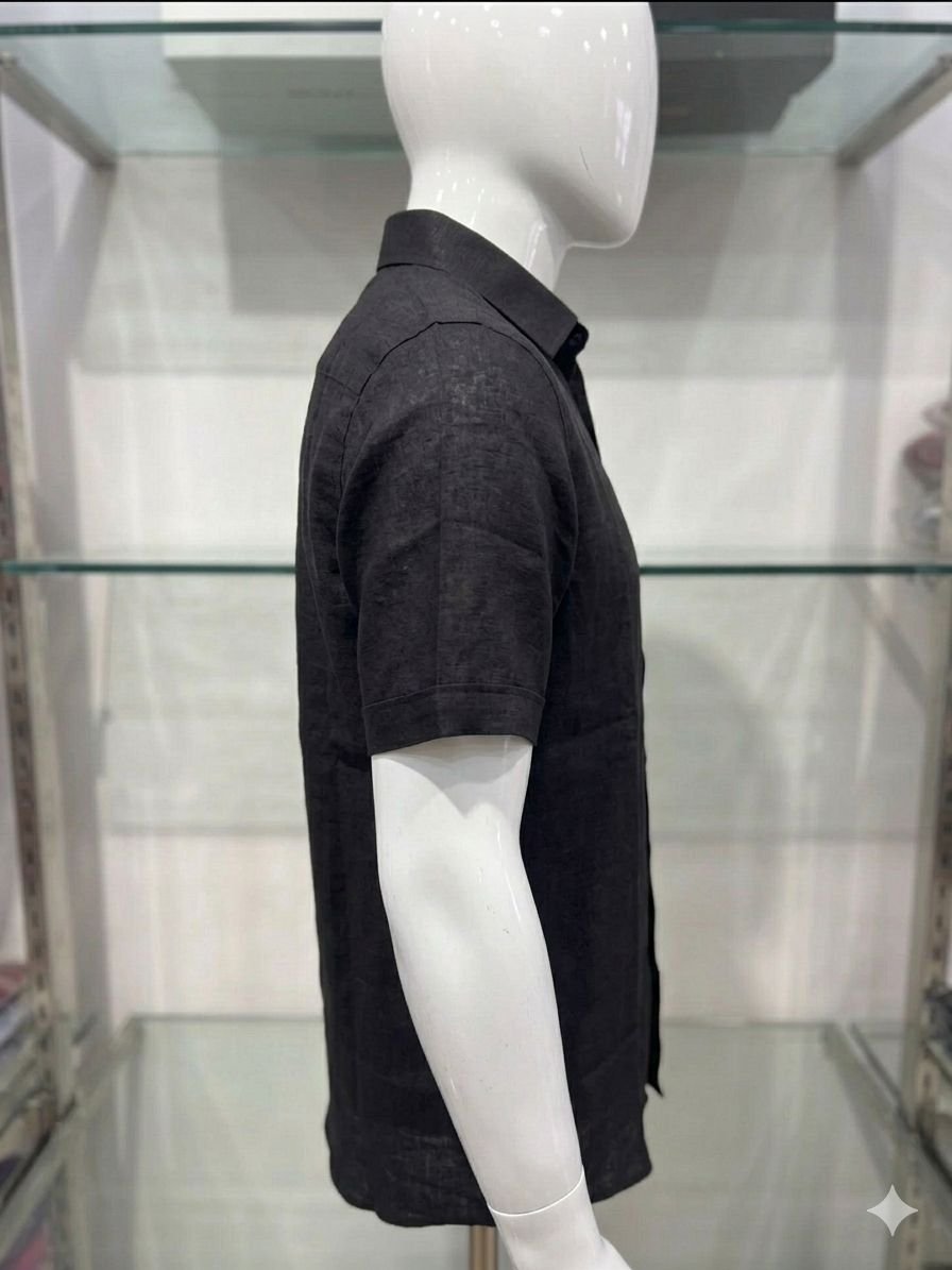 Men's Khadi Cotton Half Sleeve Shirt – Classic Black - Image 4
