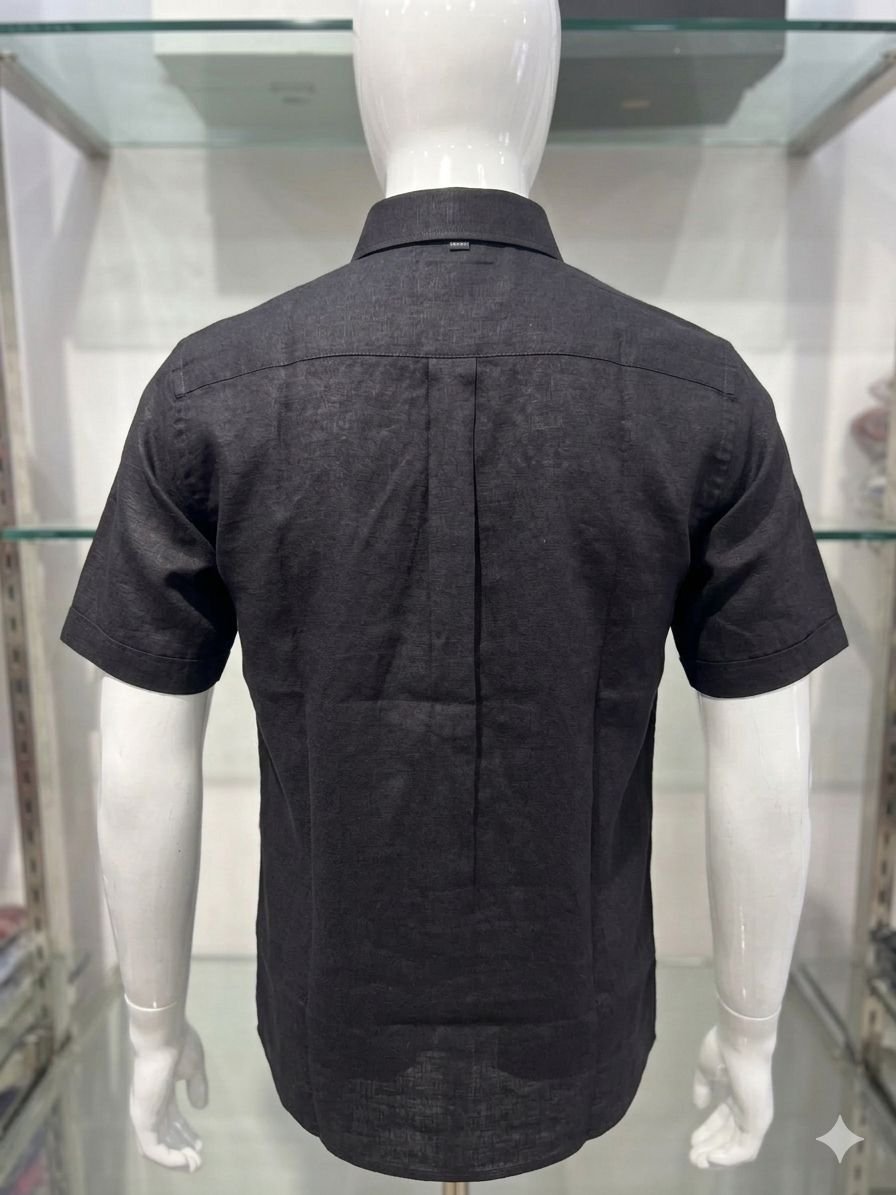 Men's Khadi Cotton Half Sleeve Shirt – Classic Black - Image 2