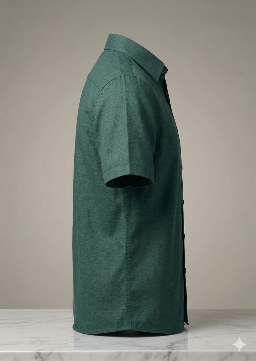 Men's Khadi Cotton Half Sleeve Shirt – Forest Green - Image 3