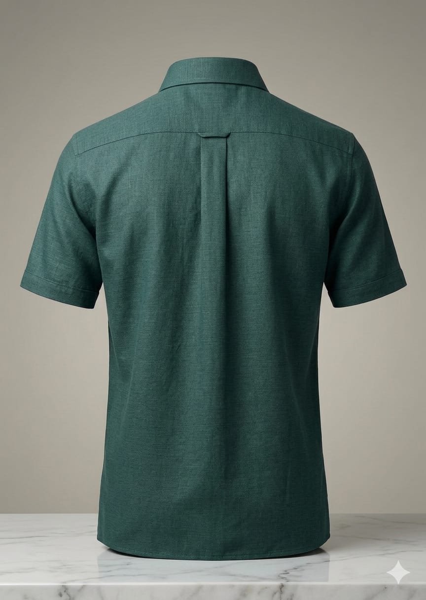 Men's Khadi Cotton Half Sleeve Shirt – Forest Green - Image 2