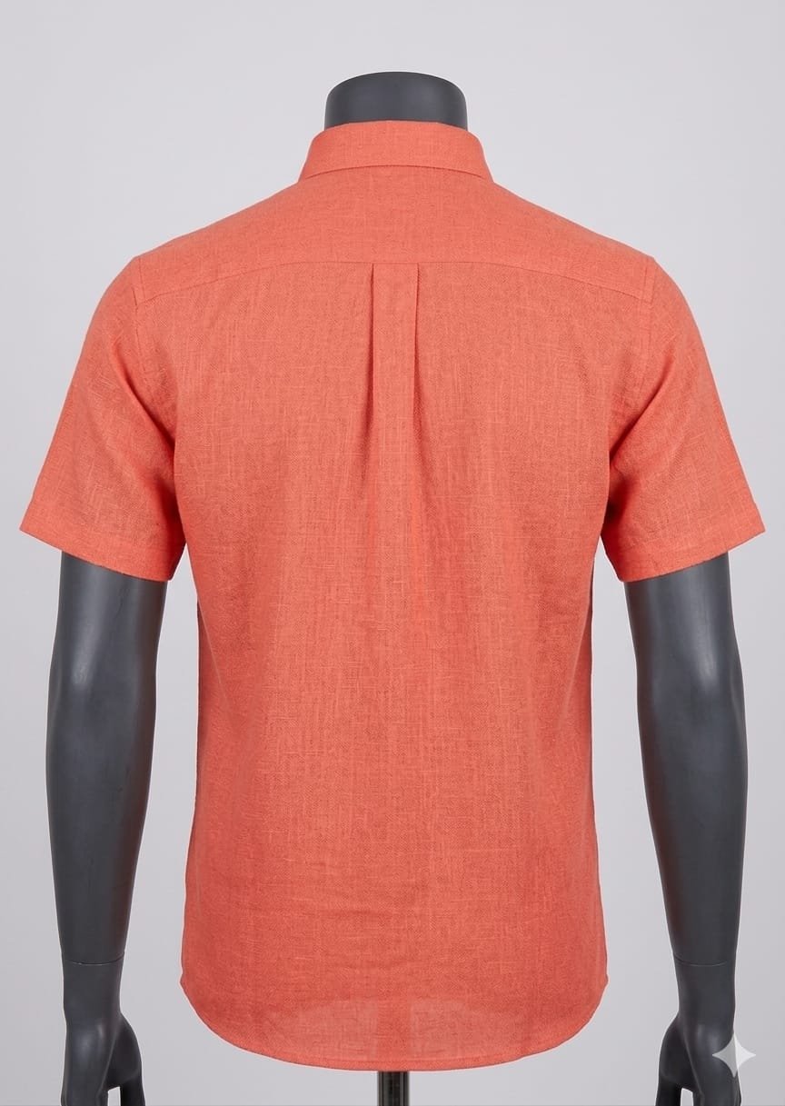 Men's Khadi Cotton Half Sleeve Shirt – Coral Orange - Image 3