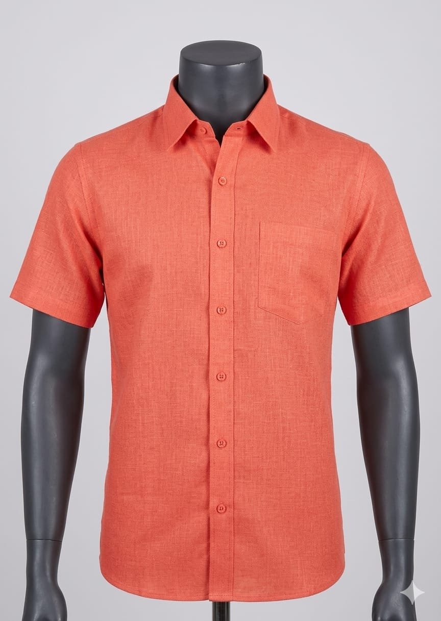 Men's Khadi Cotton Half Sleeve Shirt – Coral Orange