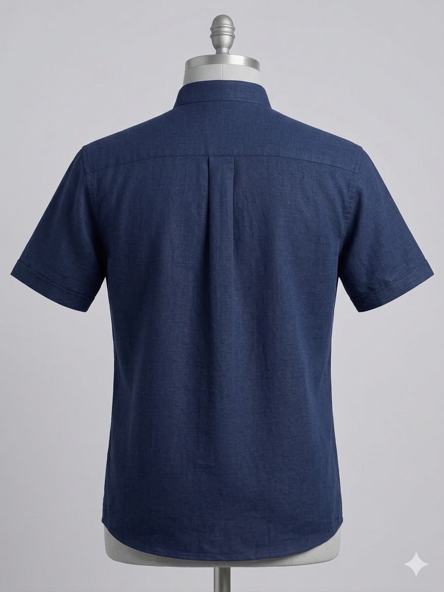Men's Khadi Cotton Half Sleeve Mandarin Collar Shirt – Navy Blue - Image 2