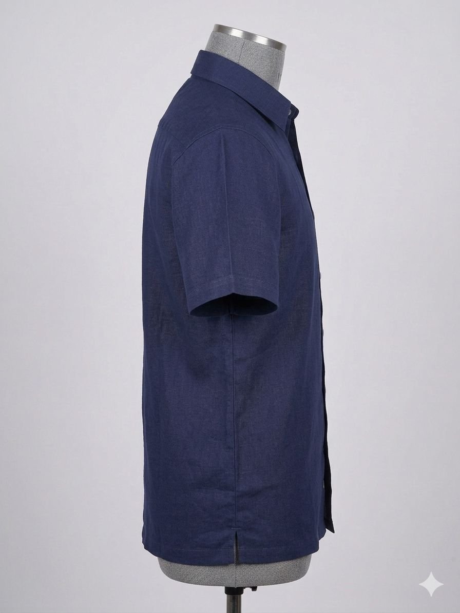 Men's Khadi Cotton Half Sleeve Mandarin Collar Shirt – Navy Blue - Image 4