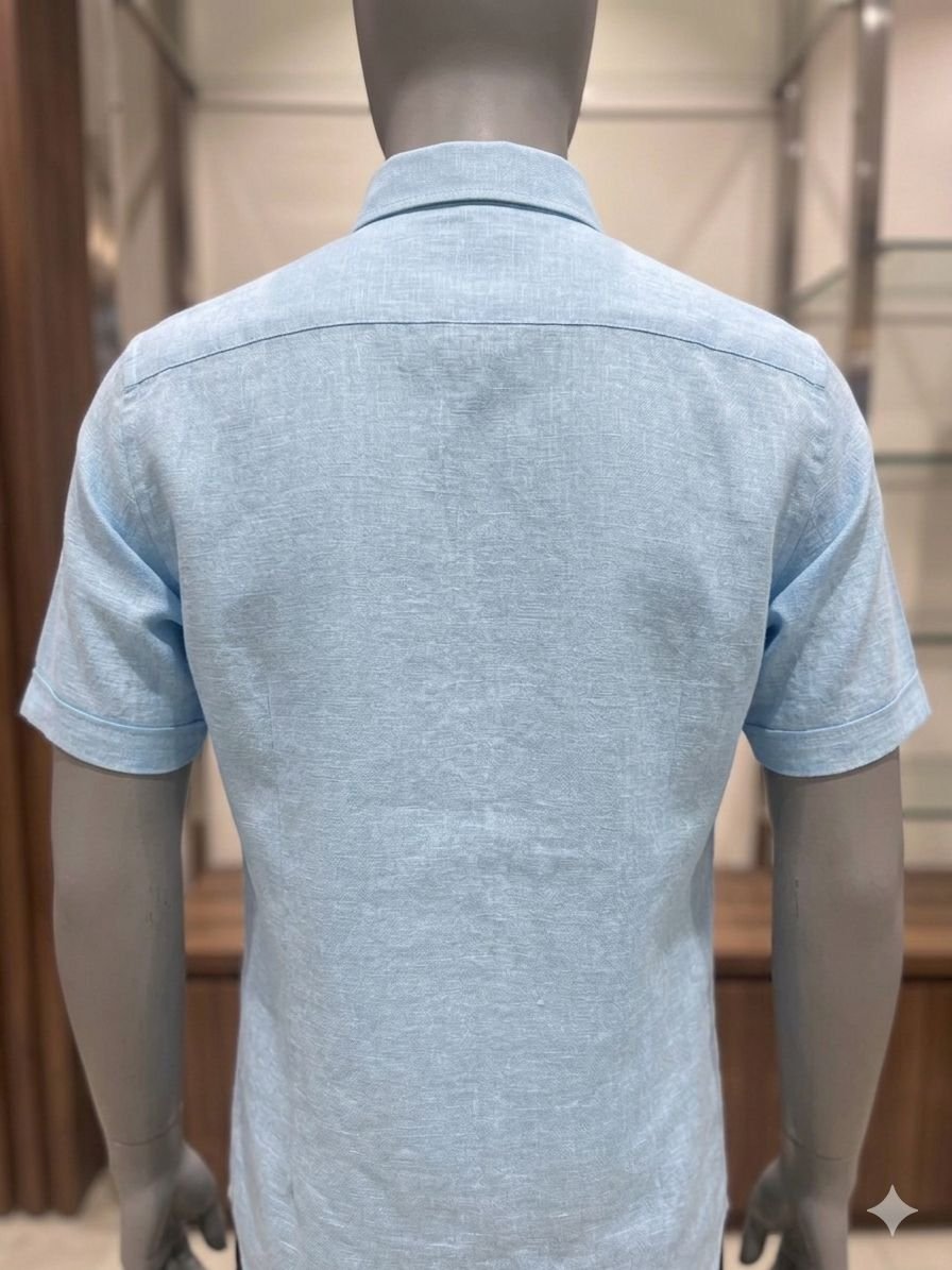 Men's Khadi Cotton Half Sleeve Shirt – Light Sky Blue - Image 2