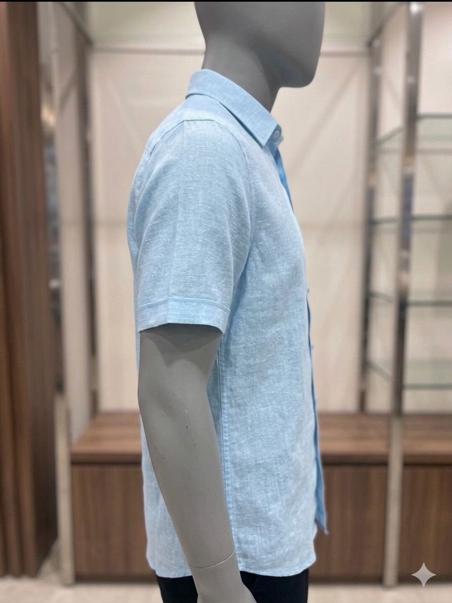 Men's Khadi Cotton Half Sleeve Shirt – Light Sky Blue - Image 3