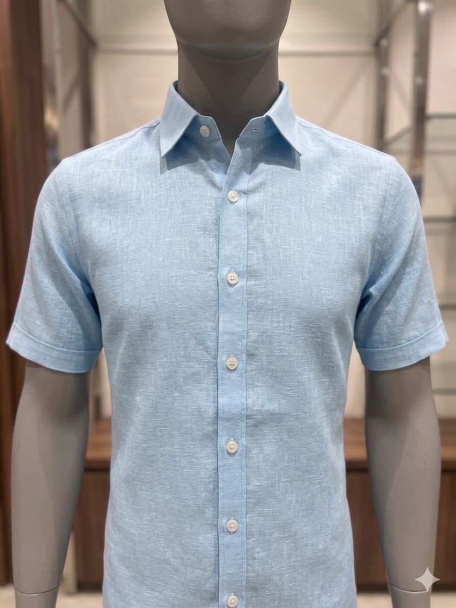 Men's Khadi Cotton Half Sleeve Shirt – Light Sky Blue