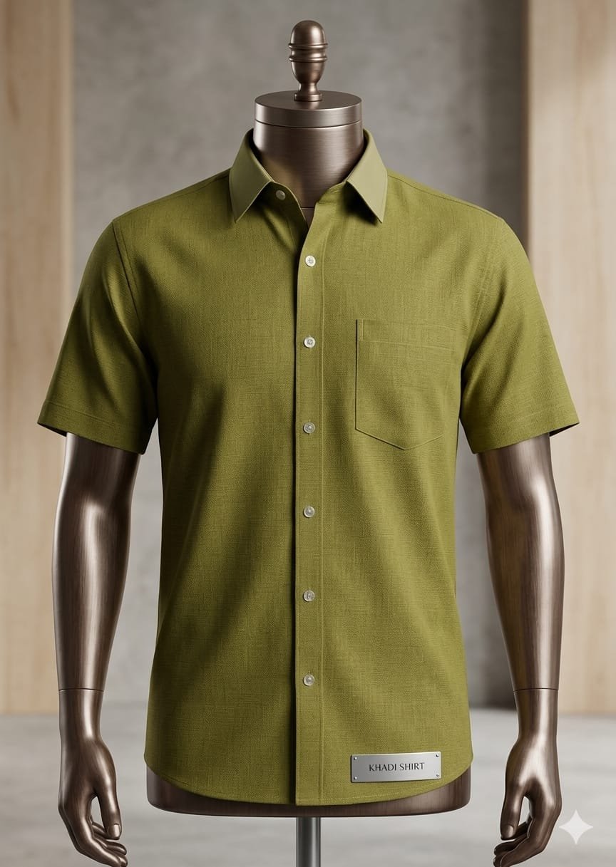 Men's Khadi Cotton Half Sleeve Shirt – Olive Green