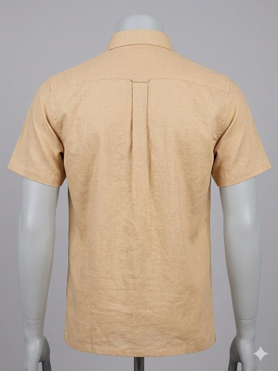 Men's Khadi Cotton Half Sleeve Shirt – Beige - Image 2