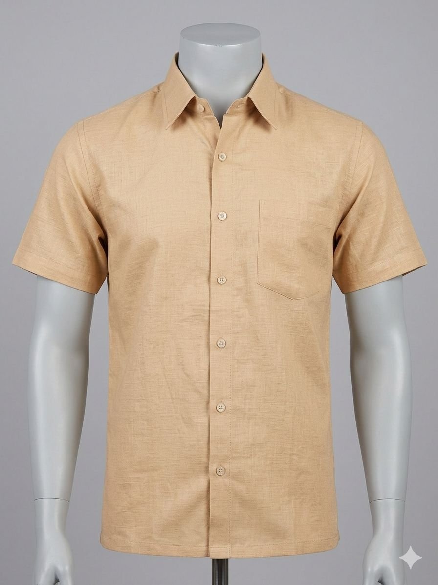 Men's Khadi Cotton Half Sleeve Shirt – Beige