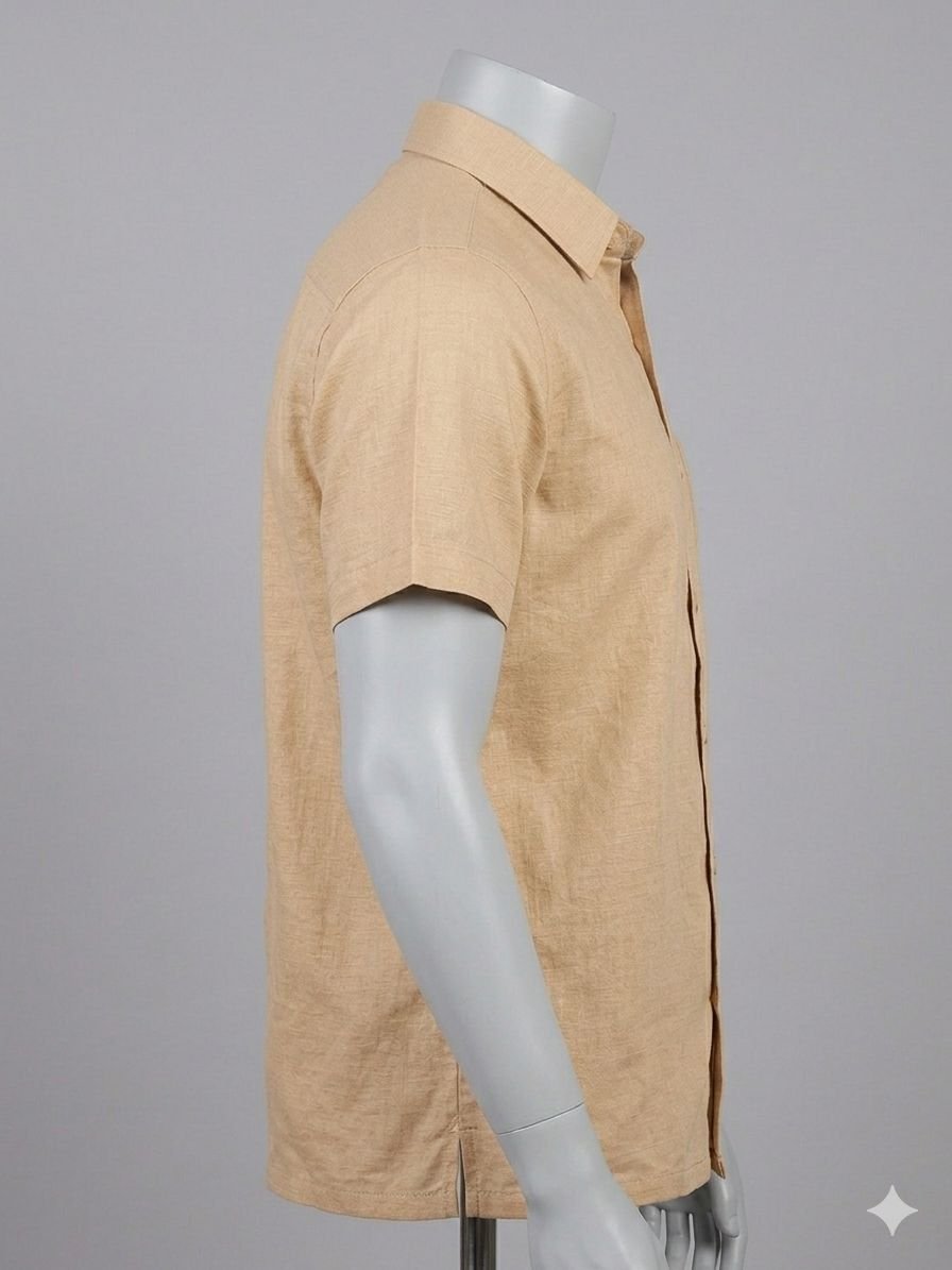 Men's Khadi Cotton Half Sleeve Shirt – Beige - Image 4